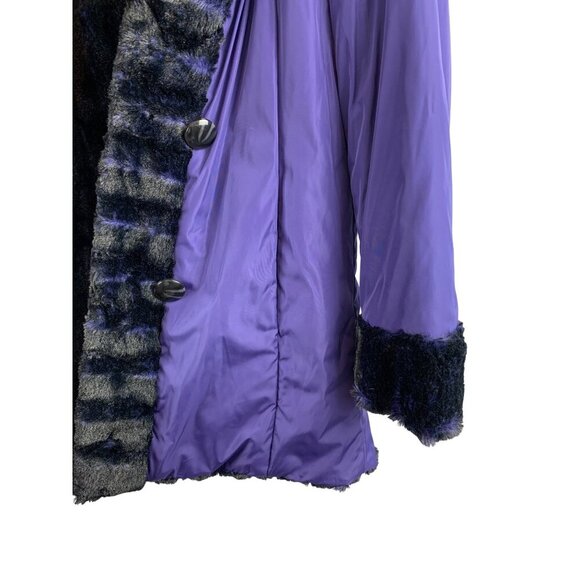 Vintage Hal Rubenstein Purple & Black Faux Fur Trimmed Hooded Coat XS - Picture 3 of 5